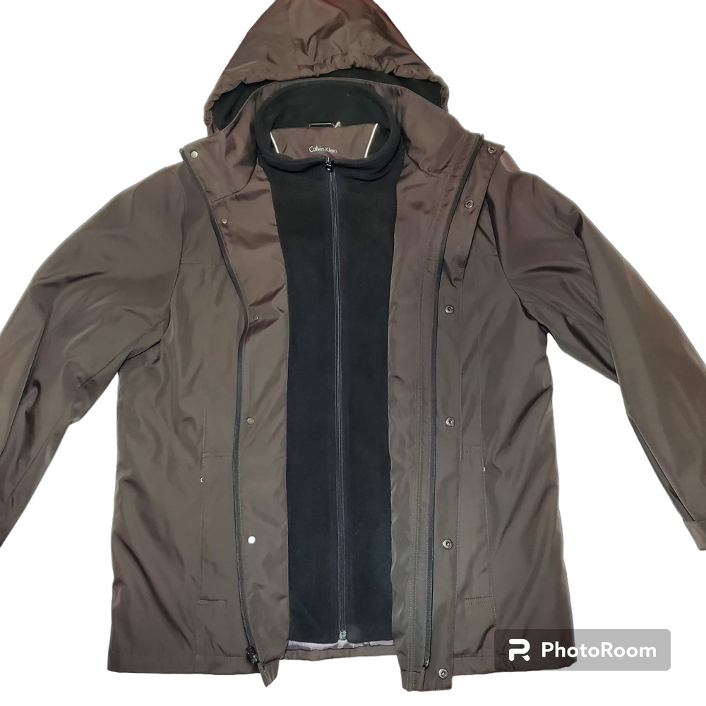 Calvin Klein Black Hood Removable Jacket Men Size Large Water Resistant and Wind - Picture 8 of 15